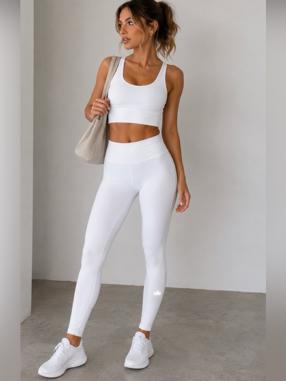 Alo White Leggings with Reflective Logo